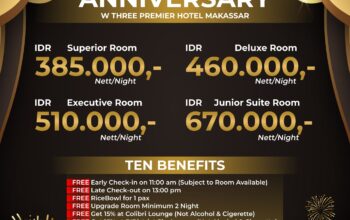 WThree Premier Hotel Makassar Rayakan Satu Dekade, Hadirkan Promo Menginap Rp388 Ribu dan Serangkaian Kegiatan Sosial