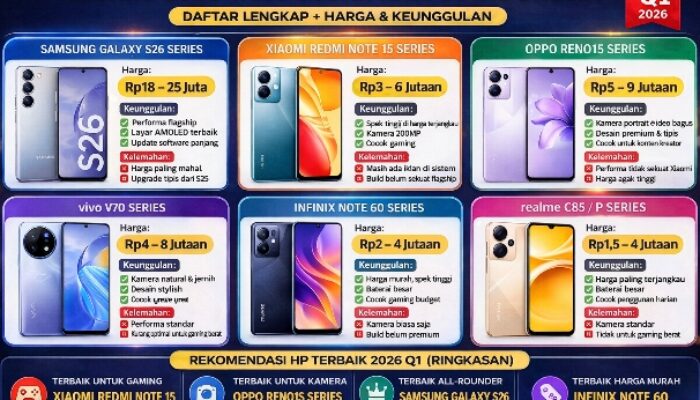 HP Terbaik 2026 Q1 di Indonesia, Harga dan Spesifikasi Terbaru