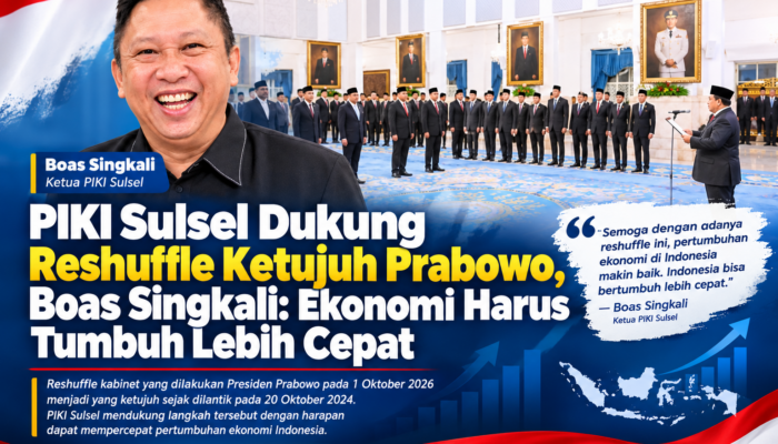 PIKI Sulsel Dukung Reshuffle Ketujuh Prabowo, Boas Singkali: Ekonomi Harus Tumbuh Lebih Cepat